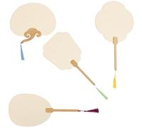 CALLARON Éventail à Main Vierge pour Banquet ou Cérémonie de Mariage Couleur Aléatoire en Papier Beige 4 Pièces, Ventilateurs Traditionnels en Bois Épais pour Peinture
