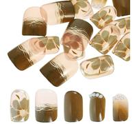 CALLARON Faux Ongles à Capsules Courts 24 Pièces Décorations Fleurs et Perles Nacrées Manucure Amovible pour Femmes Nail Art Complet Usage Professionnel et Domicile