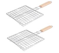 CALLARON Grille de Barbecue Carrée en Acier Inoxydable 2pcs avec Poignée en Bois, Résistante la Déformation, Facile à Nettoyer, pour Pique-niques et Barbecue Extérieur