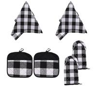 CALLARON Kit Cuisine 6 Pièces Résistant la Chaleur pour Four Micro-Ondes, 2 Moufles Isolants Noirs et Blancs, 2 Tapis de Cuisson Isolants Thermiques et 2 Serviettes Cuisine Pratiques