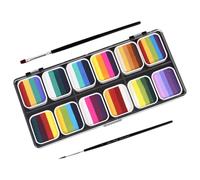 CALLARON Kit de Maquillage Professionnel 12 Couleurs Dégradé 12 Pièces Peinture Visage et Corps Aquarelle Lavable Garçon et Filles et Adultes Festival Cosplay avec 2 Pinceaux