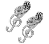 CALLARON Lot de 2 Broches en Métal Argenté Note de Musique et Microphone, Épingles de Revers Unisexes, Accessoire Mode Polyvalent pour Vêtements et Paquet, Présent pour Amateurs de Musique