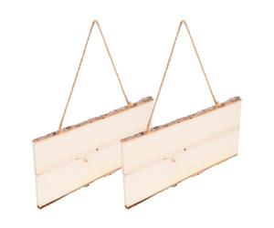 CALLARON Lot de 2 Panneaux en Bois Brut à Suspendre avec Corde, Plaques Rectangulaires 14x25x1 Cm, Enseignes de Magasin Personnalisables, Décoration Murale pour Boutique, Café, Restaurant