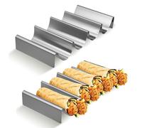 CALLARON Lot de 2 supports à tacos - Support pour hotdog - En acier inoxydable - Forme ondulée - Pour tenir des tacos, hot dogs, tortilla, sandwiches et crêpes