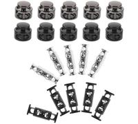 CALLARON Lot de 20 Bloque-cordons Métalliques à Ressort Trous Simples et Doubles, Verrou à Bascule pour Cordon Élastique, Réglable pour Vêtements, Paquet et Accessoires de Couture, Noir