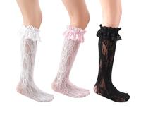 CALLARON Lot de 3 Paires de Chaussettes Bébé en Velours Dentelle, Absorption Transpiration et Semelle Antidérapante, Hauteur Genou Moyenne pour Printemps Couleur Aléatoire