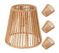 CALLARON Lot de 4 Abat-jour Ovales Petit Format en Corde de Papier Tressée Imitation Rotin, Compatible E27 E14, Style Bohème Rustique, Diffuseur Lumière Douce pour Lampe à Suspendre Mur