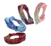 CALLARON Lot de 4 Bandeaux Larges Tie Dye Rétro pour Femmes et Filles, Élastiques Confortables en Tissu, Accessoires pour Cheveux Vintage Absorbants la Transpiration pour Sport et Yoga