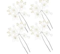 CALLARON Lot de 4 Épingles à Cheveux U de Fleur Blanche Perles Décorations de Cheveux pour Femmes Accessoires de Mariage pour Coiffures de Mariée pour Chignons et Cérémonies