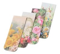 CALLARON Lot de 4 Marque-pages Magnétiques Vintage Motifs Artistiques « Fleurs », Pack de Signets Décoratifs en Métal, pour Lecture, Fournitures de Bureau et Étudiants