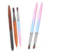 CALLARON Lot De 5 Pinceaux à Ongles En Bois, Tailles Plate, Ronde Et Coudée, Brosses Pour Nail Art, Nettoyage Vernis, Usage Professionnel Et Domicile