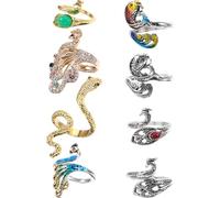 CALLARON Lot de 8 Bagues à Tricoter en Métal Argenté Ajustables, Anneaux de Guidage du Fil pour Crochet en Laine, Ornement de Doigt Coloré, Outil D'enroulement Pratique pour Tricot