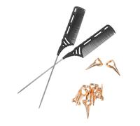 CALLARON Lot de Peignes Queue de Rat en Métal avec Anneaux Dorés, Design Ergonomique et Polyvalent pour Coiffure Professionnelle ou Usage à Domicile, 2 Peignes et 9 Anneaux Inclus