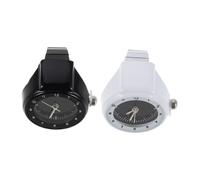 CALLARON Montre Bague à Quartz Extensible Unisexe, Cadran Rond Analogique, Bague Ajustable en Métal, pour Étudiants et Sportifs, Lot de 2 Pièces Noir et Blanc, Montre Rétro Fantaisie