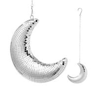 CALLARON Ornement Mural Lune Argentée Suspendu avec Chaîne Boule Disco Décorative pour Fêtes et Bars Décoration Murale et