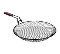 CALLARON Panier à Griller en Acier Pliable de Grande Capacité avec Poignée en Bois, Panier Barbecue Rond Multifonction pour Griller Légumes et Ingrédients en Camping