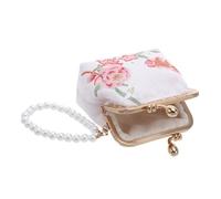 CALLARON Pochette Brodée Chinoise Traditionnelle Brocart de Mini Porte-Monnaie à Double Fermoir avec Perles Étui Maquillage Multifonction pour Femmes Organisateur Textile Compact