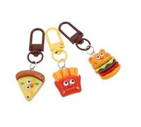 CALLARON Porte-clés Hamburger Fast-food Ensemble de 3 en Résine Plastique Pizza et Frites, Design Créatif et Polyvalent, pour Accessoires Fête Food Party Favoris