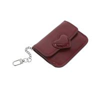 CALLARON PU Card Holder for Women Soft PU Leather Wallet with Heart Clasp Detachable Flip Cover Small Card Purse for Daily Travel and Shopping in Wine