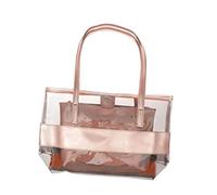 CALLARON Sac à Bandoulière Femme Transparent PVC Étanche Format Moyen avec Sangle Réglable Sac Cabas Plage Soirée pour Cosmétiques et Téléphone Design Mode Distinctif Marron