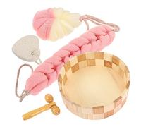 CALLARON Seau de Bain Bois Kit de Gommage Corporel Outils de Nettoyage pour Boule de Bain Exfoliante Râpe à Coffret Cadeau d Outils