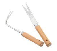 CALLARON Set de 2 Outils de Jardinage Légers en Acier Inoxydable Manche en Bois Ergonomique, Fourchette Portable pour Désherbage et Suppression des Racines, pour Jardin et Potager