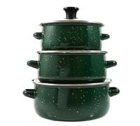 CALLARON Set de 3 Casseroles Émaillées Vertes Légères et Portables avec Couvercles, Marmites Vintage Rétro pour Cuisson la Maison Bureau