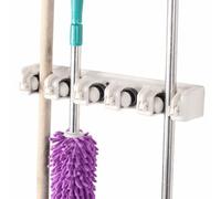 CALLARON Support Mural Multifonction Beige en Plastique Abs pour Balai et Serpillière avec 6 Crochets Antidérapants Robuste Garage Jardin avec Vis