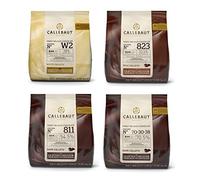 Callebaut 4 x 400g Bundle - Chocolat de Couverture au Lait, Noir & Blanc Belge - Finest Belgian Chocolate (Callets) Lot de 4 x 400g