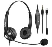 Callez Casque Téléphone Portable avec Micro Anti-Bruit pour iPhone Samsung | Casque PC Filaire Jack 3.5mm/USB-C pour Smartphone Ordinateur Skype Bureau Centre d'Appel, Conversation Claire, Léger