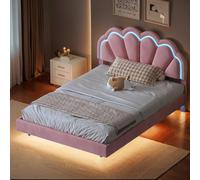 Callicarpa Letto Principessa Bambini 140 × 200 cm LED Letto Imbottito, Testiera Regolabile e Rete a Doghe Imbottito Velluto Rose (140 x 200 cm)