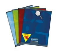 Calligraphe 108712C Lot de 10 Cahiers Agrafés (une Marque de Clairefontaine) - 17x22 cm - 48 Pages Grands Carreaux - Papier Blanc 90 g - Couverture Carte Recyclée Pelliculée - Couleurs Aléatoires