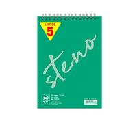 Calligraphe 15372Cpack Un Lot de 5 Blocs à Spirale Sténo Verts (une Marque de Clairefontaine) - A5 14,8x21 cm - 90 Feuilles Unies Blanches - Papier 70 g