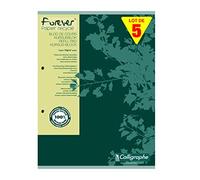 Calligraphe 17818Cpack Un Lot de 5 Blocs de Cours Encollés Grand Côté Forever - A4 21x29,7 cm - 200 Pages Lignées avec Marge - Papier 100 % Recyclé 70 g - Couverture Recyclée - Couleurs Aléatoires