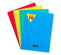 Calligraphe 18090C Lot de 10 Cahiers Agrafés (une Marque de Clairefontaine) - 24x32 cm - 96 Pages Grands Carreaux - Papier Blanc 90 g - Couverture Polypro Transparent - Couleurs Aléatoires