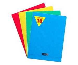 Calligraphe 18090C Lot de 10 Cahiers Agrafés (une Marque de Clairefontaine) - 24x32 cm - 96 Pages Grands Carreaux - Papier Blanc 90 g - Couverture Polypro Transparent - Couleurs Aléatoires