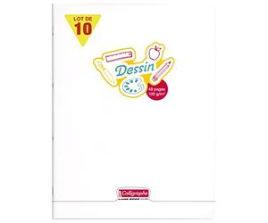 Calligraphe 18154C - Un Paquet de 10 Cahiers Piqués de Papier dessin (Gamme 8000 de Clairefontaine) 48 Pages 24X32 cm 90G Unies Blanches, Couverture Polypro (Plastique), Incolore