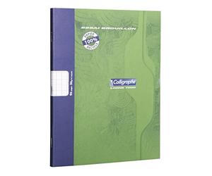 Calligraphe 2196C Un Cahier de Brouillon Agrafé Verts (une Marque de Clairefontaine) - 17x22 cm - 96 Pages Grands Carreaux - Papier 56 g 100% Recy ouverture Carte Offset