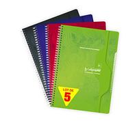 Calligraphe 277Cpack Lot de 5 Répertoires à Spirale (Marque de Clairefontaine) - A4 21x29,7 cm - 180 Pages Petits Carreaux - Papier Blanc 70 g - Couverture Carte Recyclée Vernie - Couleurs Aléatoires