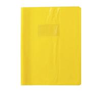 Calligraphe 71104C Un Protège-Cahier Grain Madras Jaune - 17x22 cm - 22/100ème avec Porte-Étiquette et Marque-Pages - PVC Opaque