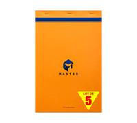 Calligraphe (Gamme Bureau Clairefontaine) 10714C - Un Paquet de 5 Blocs Master Agrafé en-Tête 100 Feuilles 21X31,8cm 70G Petits Carreaux, Couverture Carte enduite, Orange