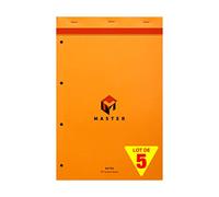 Calligraphe (Gamme Bureau Clairefontaine) 10754C - Un Paquet de 5 Blocs Master Agrafé en-Tête 80 Feuilles Perforées 4 Trous 21X31,8cm 80G Grands Carreaux, Couverture Carte enduite, Orange