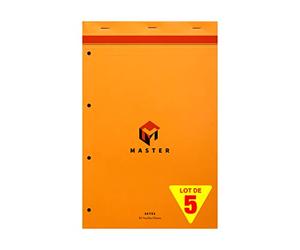 Calligraphe (Gamme Bureau Clairefontaine) 10754C - Un Paquet de 5 Blocs Master Agrafé en-Tête 80 Feuilles Perforées 4 Trous 21X31,8cm 80G Grands Carreaux, Couverture Carte enduite, Orange