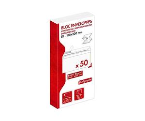 Calligraphe (gamme correspondance Clairefontaine) 15965C - Bloc Encollé de 50 Enveloppes Blanches DL-110x220mm - Auto-Adhésives - 80g/m²