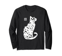 Calligraphie Minimaliste Chat Japonais Coup de Pinceau Abstrait Manche Longue