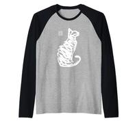 Calligraphie Minimaliste Chat Japonais Coup de Pinceau Abstrait Manche Raglan