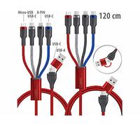 Callstel 2 câbles USB-C/A vers USB-C/Micro-USB/Lightning colorés 1,2 m