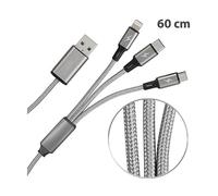 Callstel Câble de chargement 3 en 1 compatible Micro-USB / USB-C / Lightning - 60 cm