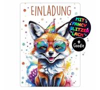 Calluna® Lot de 12 cartes d'invitation pour anniversaire d'enfant fille - Motif renard scintillant - Cartes d'invitation pour adolescentes et filles - Motif renard