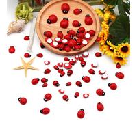 CALLYSONIC Lot de 200 mini coccinelles décoratives avec pince à épiler en plastique autocollant Ladybug - Décoration à disperser en bois - Coccinelle porte-bonheur - Pour bricolage, artisanat